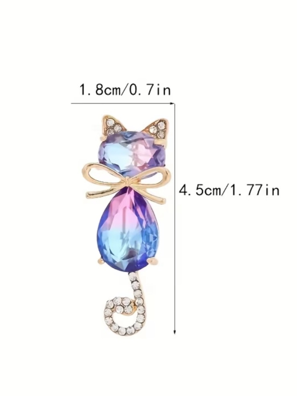Crystal Cat Brooch Pin in Blue-Purple Gradient iridescent new